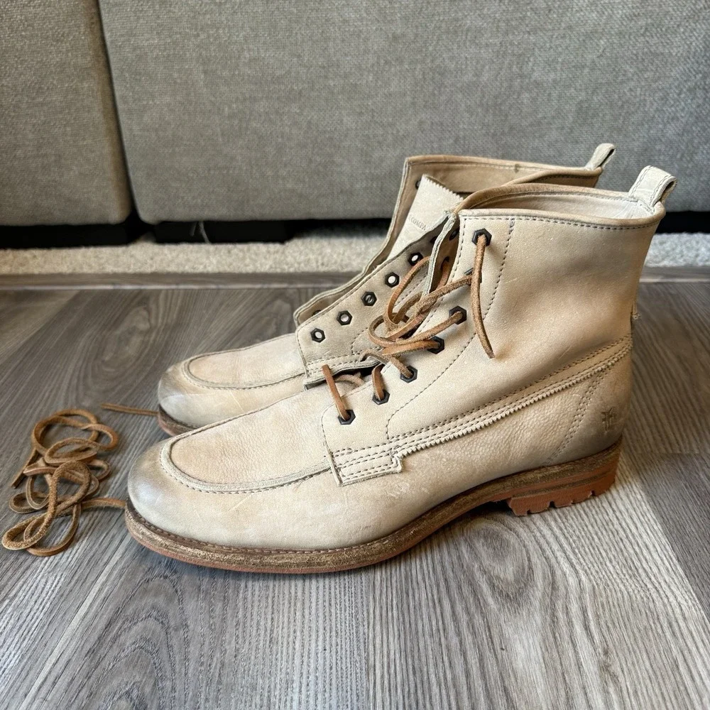 Frye Phillip Lug Workboot 87828 Mens 11.5 D Cement Leather Lace Up Boots